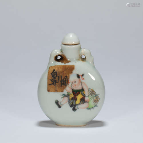 CHINESE ANCIENT FAMILLE VERTE SNUFF BOTTLE