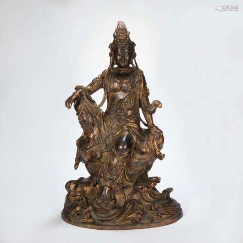 ANCIENT CHINESE BRONZE GILT BUDDHA STATUE