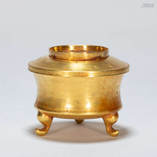 CHINESE ANCIENT GOLD TRIPOD FURNACE