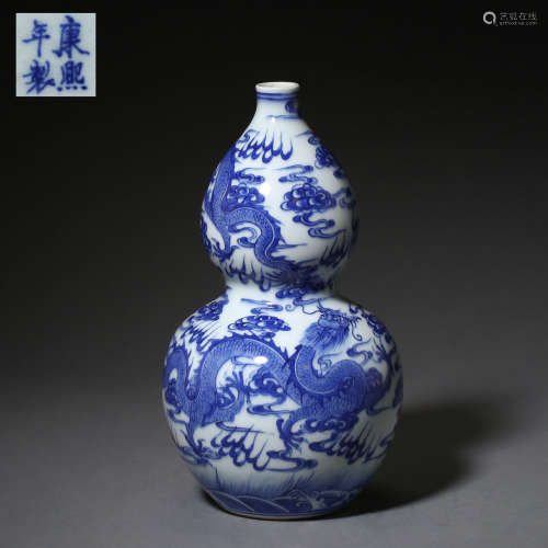 CHINESE ANCIENT BLUE AND WHITE PORCELAIN GOURD BOTTLE