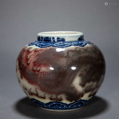 CHINESE ANCIENT BLUE AND UNDERGLAZE RED POT