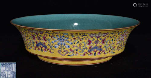 A FAMILLE ROSE GLAZE BOWL WITH FLOWER&LANDSCAPE PATTERN