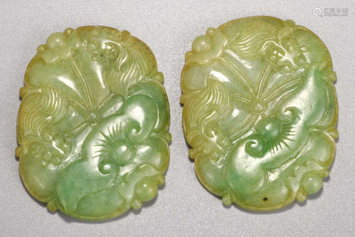 PAIR OF JADEITE PENDANT CARVED WITH AUSPICIOUS PATTERN