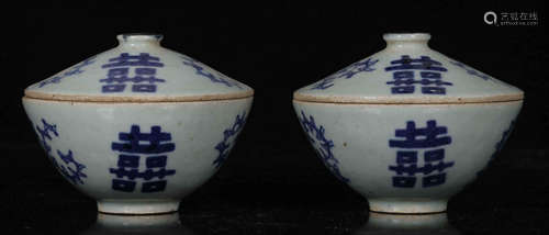 PAIR OF BLUE&WHITE GLAZE BOWL WITH AUSPICIOUS PATTERN