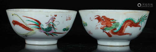 PAIR OF FAMILLE ROSE GLAZE BOWL WITH DRAGON&PHOENIX PATTERN