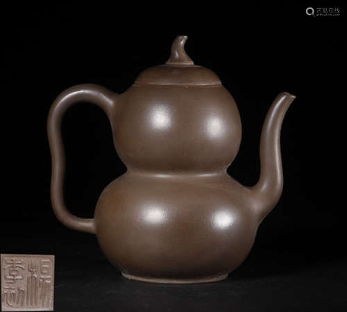 A ZISHA TEA POT SHAPED WITH GOURD