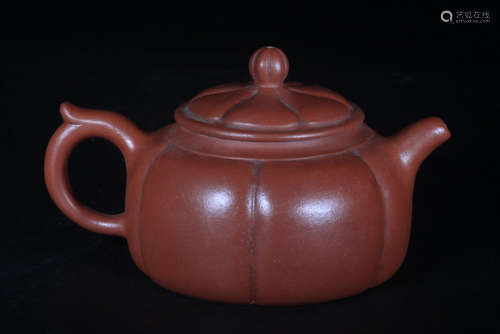 A ZISHA TEA POT SHAPED WITH MELON