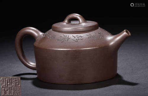 A ZISHA TEA POT CARVED WITH POETRY