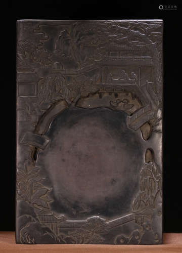 AN INK SLAB CARVED WITH LANDSCAPE