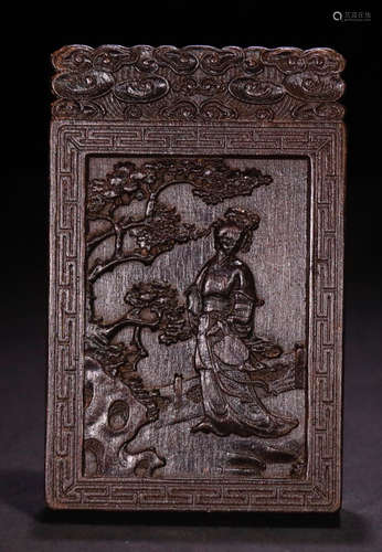 AN OLD CHENXIANG WOOD TABLET CARVED WITH FIGURE PATTERN