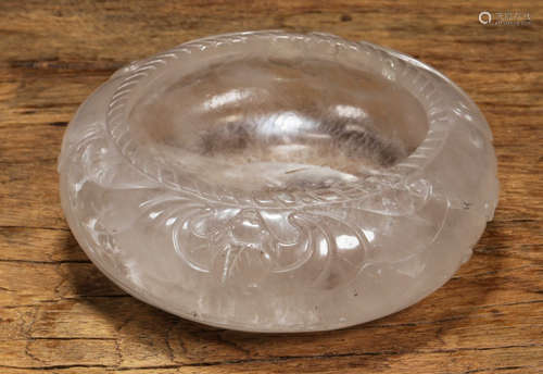 A CRYSTAL BRUSH WASHER CARVED WITH BAT