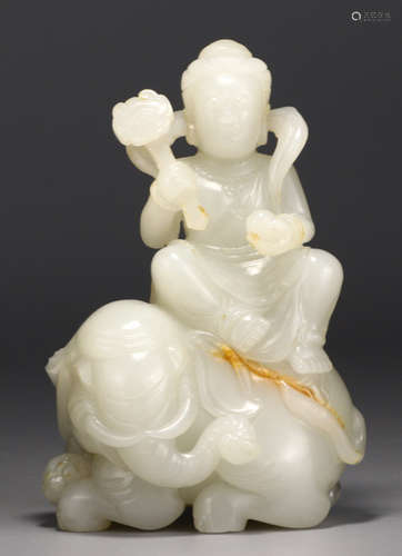 A HETIAN WHITE JADE SAMANTABHADRA STATUE