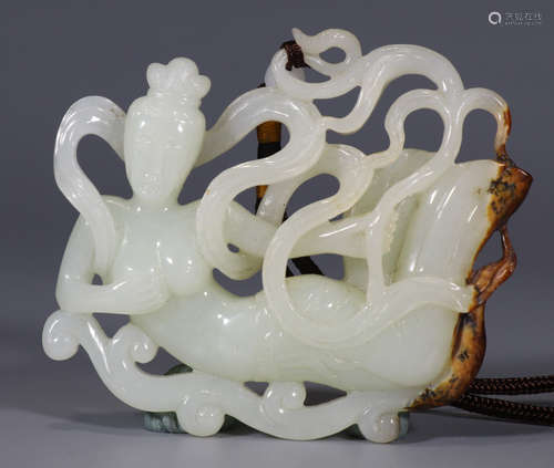 A HETIAN WHITE JADE FIGURE PENDANT