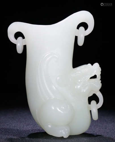 A HETIAN JADE CUP CARVED WITH BEAST