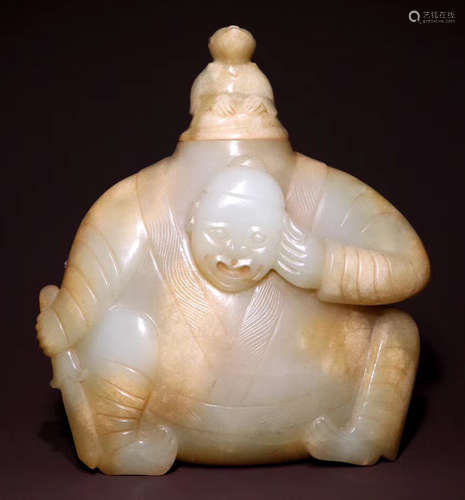 A HETIAN JADE JAR SHAPED WITH FIGURE