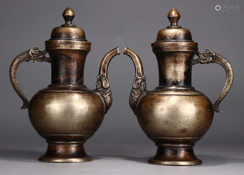 PAIR OF SILVER POT WITH BEAST HANDLE