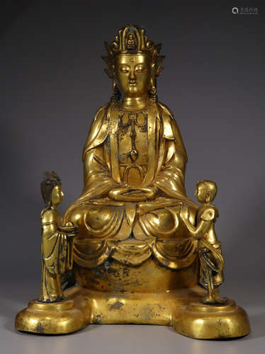 A GILT BRONZE GUANYIN BUDDHA STATUE