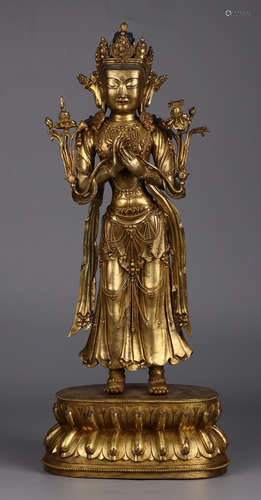 A GILT BRONZE TARA BUDDHA STATUE