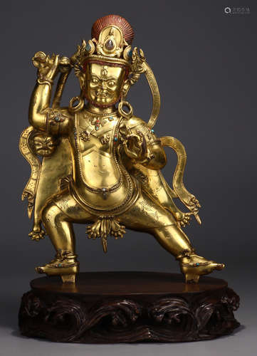 A GILT BRONZE MAHAKALA BUDDHA STATUE