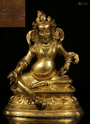 A GILT BRONZE CAISHEN STATUE