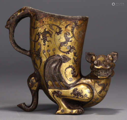 A COPPER&GOLD CUP SHAPED WITH BEAST