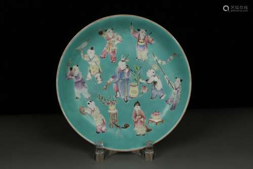 a chinese turquoise glazed porcelain dish