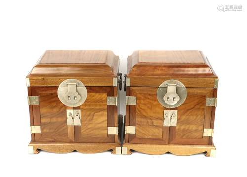 a pair of chinese gold nanmu gems chests