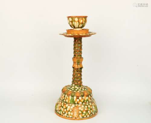 a chinese sancai porcelain candle stick