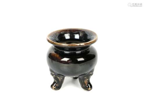 a chinese black glazed porcelain tripod incense burner