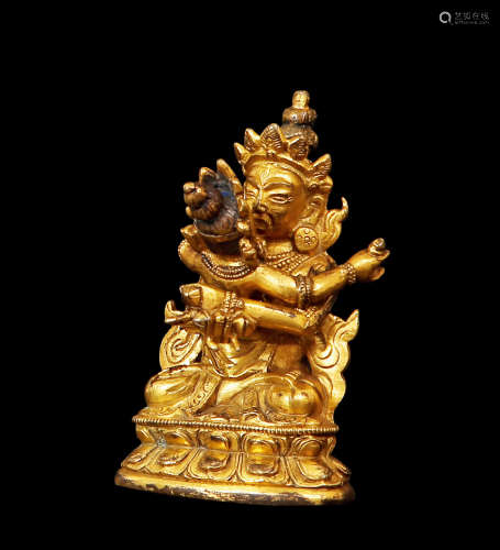 清中期 铜鎏金金刚手双身菩萨像
