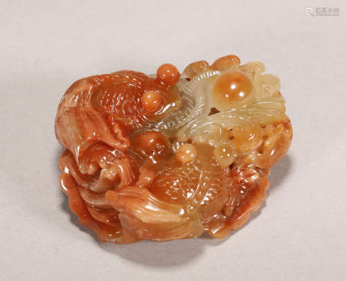 Qing Dynasty - Gold Fish Shape Jade Ornament