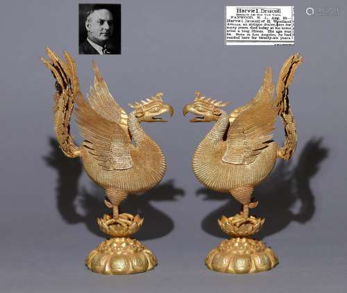 Liao Dynasty - Pair of Pure Gold Phoenix
