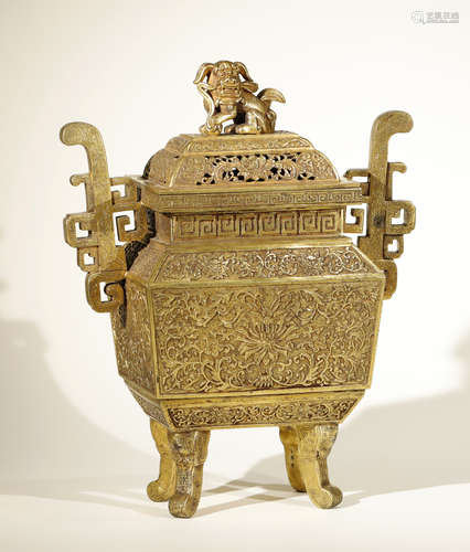 Qing Dynasty - Lion Pattern Gilt Censer