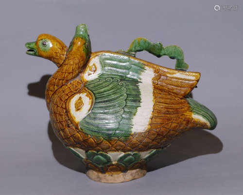 Liao Dynasty - Colored Mandarin Duck Shape Pot