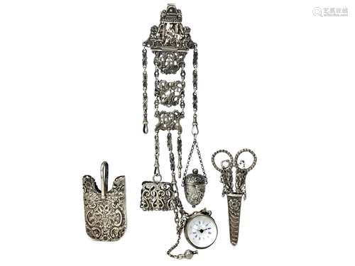 A VICTORIAN SILVER CHATELAINE