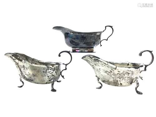 A LOT OF THREE SILVER SAUCE BOATS