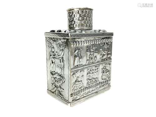 A LATE 19TH CENTURY CONTINENTAL SILVER TEA CADDY