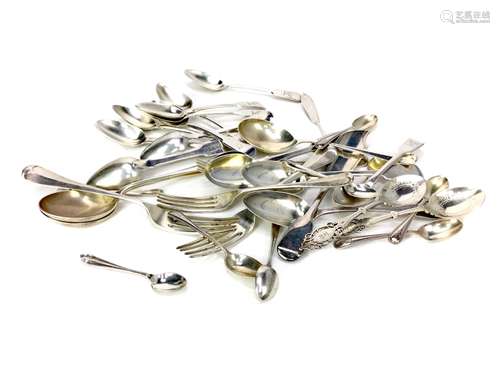 A SET OF ELEVEN VICTORIAN SILVER TEASPOONS ALONG WITH OTHER COMPOSITE GROUPS OF FLATWARE