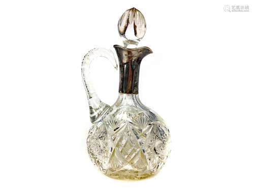 A SILVER COLLARED CLARET JUG AND STOPPER