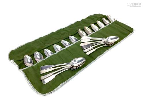 A LOT OF TWO SETS OF SILVER TEASPOONS ALONG WITH TEN FURTHER TEASPOONS