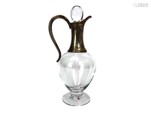 A SILVER COLLARED CLARET JUG AND STOPPER