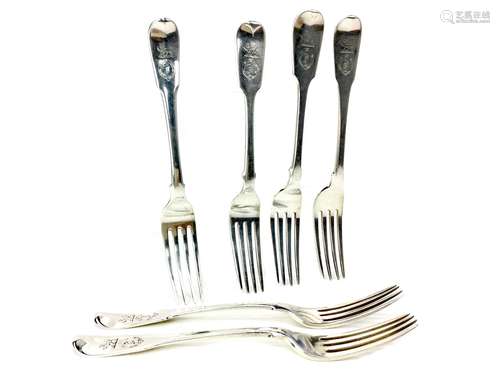 A COMPOSITE SET OF SIX SILVER DINING FORKS