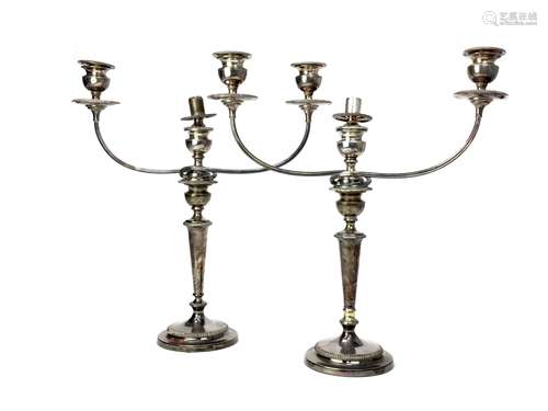 A PAIR OF 19TH CENTURY SILVER PLATED CANDELABRA