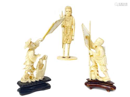 A LOT OF THREE IVORY CARVINGS