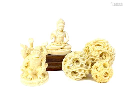 A LOT OF CHINESE AND OTHER IVORY CARVINGS