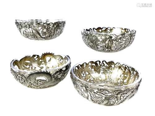 A MATCHED SET OF FOUR CHINESE SILVER DISHES