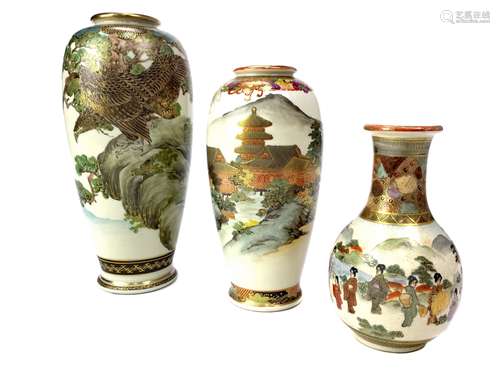 A LOT OF THREE JAPANESE SATSUMA VASES