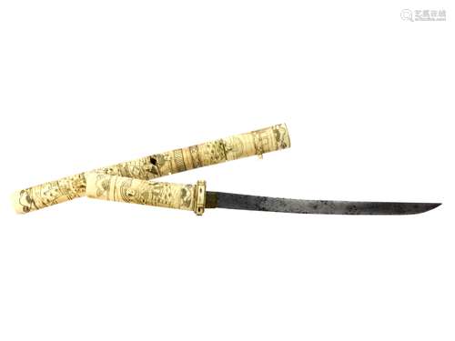 AN EARLY 20TH CENTURY JAPANESE IVORY CASED SWORD