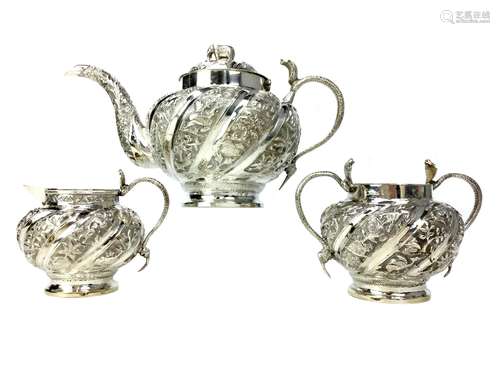 AN INDIAN SILVER THREE PIECE TEA SERVICE