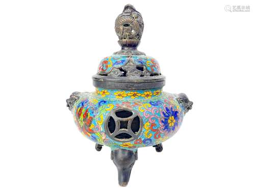 A 20TH CENTURY POLYCHROME CLOISONNE CENSER